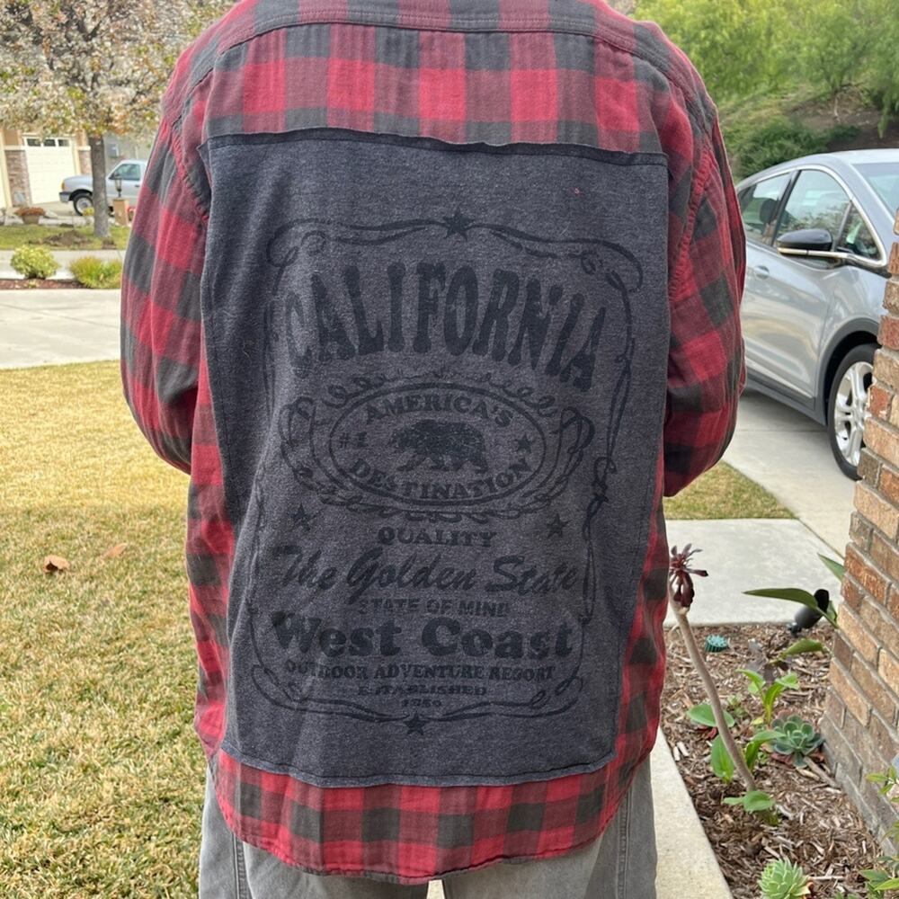 California West Coast Flannel Shirt upcycled unisex Size XL X-Large